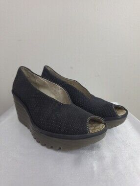 Fly London Perforated Peep-Toe Wedge Heels